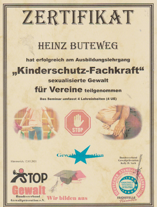 Zertifikat Heinz Buteweg