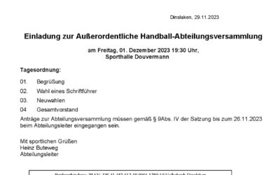 Außerordenrliche Abteilungsversammlung der Handballabteilung am 01. Dezember 2023